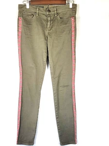 J Crew Women’s Size 26 Army Green Toothpick Tux Stripe Ankle Jean NWOT - Picture 1 of 12