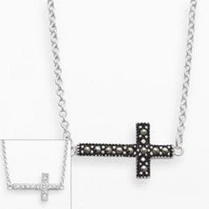 Wende Markasit Zirkonia seitlich Kreuz Halskette fein versilbert - Bild 1 von 6