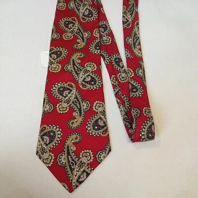 Roundtree & Yorke 100% Silk Red Paisley Wide Necktie Tie Blue Gold NWT - Image 1 of 4