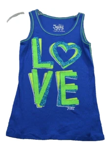 Justice Tank Top Size 10 Girls Blue Glittered LOVE Round Neck Pullover Stretch - Picture 1 of 5