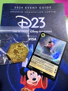 Disney D23 2024 Lorcana Hechicero Mickey Divertido Exclusivo Tarjeta Promocional y Prendedor Dorado - Imagen 1 de 2