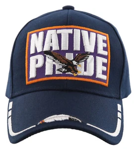 NEW! BIG NATIVE PRIDE EAGLE FEATHERS CAP HAT NAVY - Picture 1 of 4