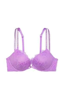 Victoria's Secret Bombshell Double Shine Strap Push-Up Bra Black 34A Purple NWT - Picture 1 of 4