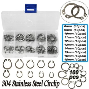 100Pcs 304 Stainless Steel External Circlip Retaining Ring Assortment 8-18mm Set - Picture 1 of 5