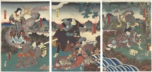 Toyokuni 3 Japan Woodblock Prints Asian Antiques Mitate Kabuki Art Draw triptych - Picture 1 of 1