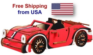 3D Wood Wooden Jigsaw Puzzle Red Fire Race Car Model DIY Educational Toy Gift - Picture 1 of 5