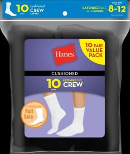 Hanes Cushioned Women's Crew Athletic Socks 10-Pack Extended Size 683L1P