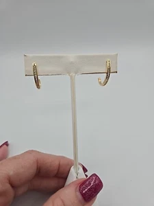 NEW 14Kt Yellow Gold Channel Set J Hoop Diamond Earrings .25 ctw. - Picture 1 of 19