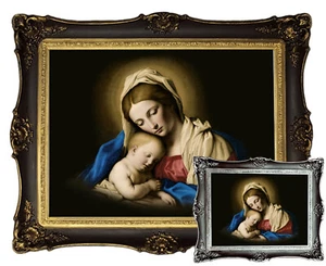 Madonna mit Kind art Kunst Bild 50x40 Mit Antik Rahmen Gold oder Silber RL10 - Picture 1 of 6