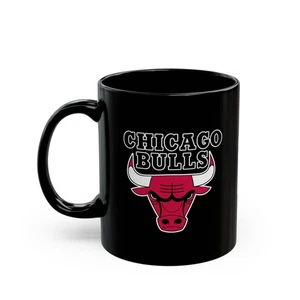 Taza negra Chicago Bulls 11 oz - Taza de café de baloncesto regalo para fanáticos de la NBA - Imagen 1 de 5