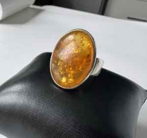 Großer 925 Silber Bernstein Ring Ringgröße 61 Vintage Statement Schmuck ! - Bild 1 von 23