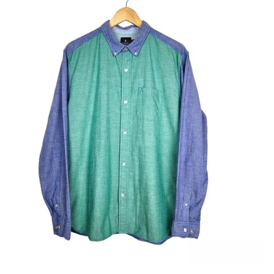 Hawkings McGill Button Down Men's Shirt Blue Green Cotton Top Size L - Image 1 of 4