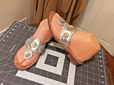 Jack Rogers Flat Sandals Thong Silver Size 6 M Slides Silver Leather Made in USA - Image 1 of 4