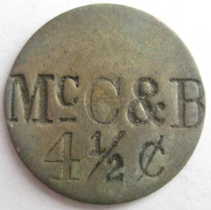 Mc C & B 4 1/2 centavos token recolector comercial latón en estado bastante bueno 21 mm #4 - Imagen 1 de 2