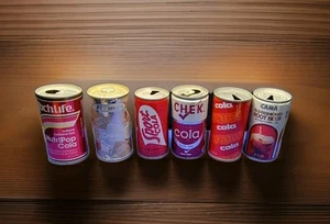 6 Assorted Soda Cans Steel & Aluminum 5 opened Tops 1 Bottom Opened Vintage - Picture 1 of 3