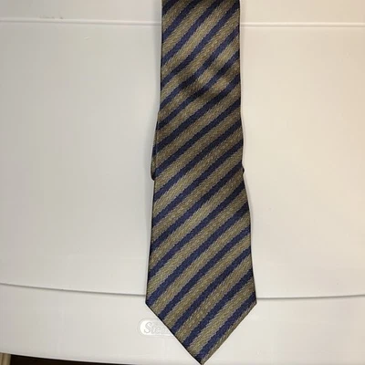 Corbata de seda FUBU verde dorado rayas azules Foto 1 de 4