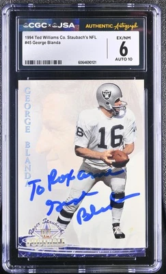 1994 Ted Williams Roger Staubach's NFL #45 George Blanda JSA 10 CGC 6 - Image 1 of 2