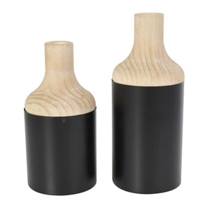 Wood Decorative Vase Colorblock Centerpiece Vases with Light Brown Wood Tops,... - Picture 1 of 6