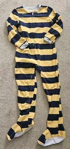 Carter's Big Kids Footie Pajamas Size 8/8A - Yellow/ Navy Blue Stripes - EUC - Picture 1 of 5