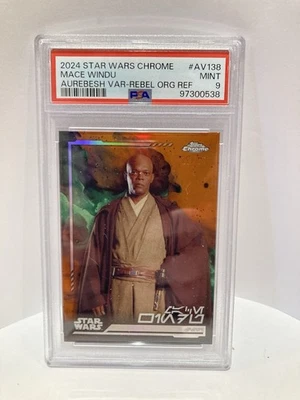2024 Topps Star Wars Chrome 138 Mace Windu Aurebesh Rebel Orange /25 PSA 9 - Image 1 of 2