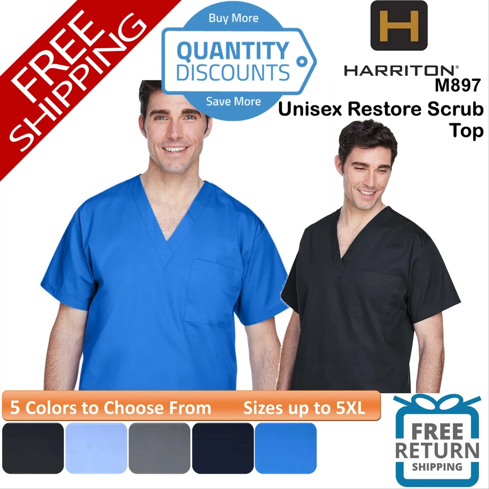 🔥 Camisa Harriton Unisex Restaurar Blusa Médica Bolsillo en el Pecho Hasta 5XL M897 Foto 1 de 1