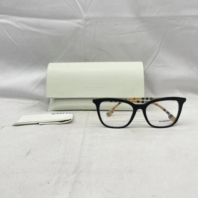Burberry Womens Large Square Thin Full Rim Cat Eye Eyeglasses BE2390 Black/Check - Image 1 of 4