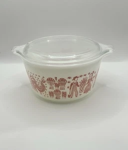 Vintage Pyrex Amish Pink Butterprint 473 Casserole w/ Lid One Quart 1 QT - Picture 1 of 9