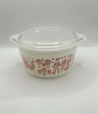 Vintage Pyrex Amish Pink Butterprint 473 Casserole w/ Lid One Quart 1 QT - Image 1 of 4