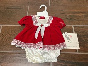 Vintage Jo Lene Girls Newborn 0-6 Month Holiday Dress Red Velvet White Sears NWT - Picture 1 of 8