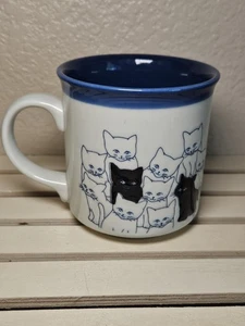 Taza de café vintage Otagiri gato blanco negro Japón años 70 cerámica esmalte azul - Imagen 1 de 8