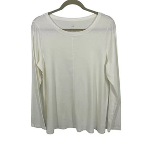 Camiseta J Jill Manga Larga Algodón Pima Cuello Redondo Mujer Talla Mediana Blanca Pullover - Imagen 1 de 11