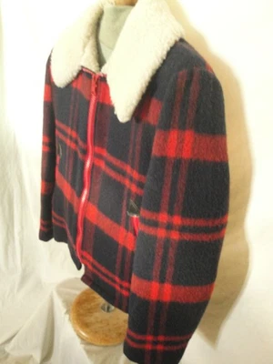 Vtg 1970s WOOLRICH MENS WOOL RED BUFFALO PLAID SHERPA Collar Lined Mackinaw sz M - Image 1 of 4