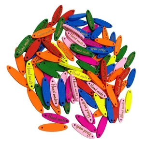 100 Pieces \\\'\\\'Handmade\\\'\\\' 2 Holes Tags Wood Label - Picture 1 of 5