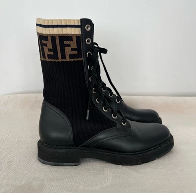 Botas de Combate Fendi Rockoko Negras Cuero y Tejido-Talla 7 (EU 37) Foto 1 de 4