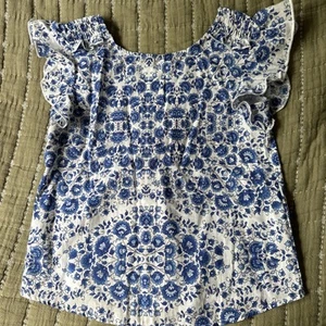 Zara Girls Sz 8 Flutter Sleeve Top Blue/white Floral - Picture 1 of 3