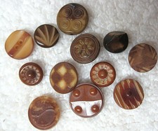 Lot of 12 Mixed Light Brown Tones Buttons Flowers Squares Rounds Swirls+ OLD!