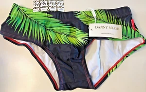 New Men's Danny Miami Black Palm Trees Bikini Swim Brief S Small Sexy Gay - Picture 1 of 7