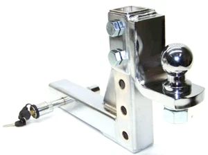 10" Adjustable Drop Hitch Chrome for 2" Receiver + 1-7/8" Hitch Ball + Pin Lock - Picture 1 of 2