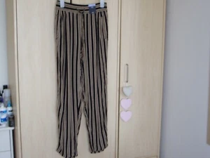 Reduced BNWT M&S Black/Tan Peg Summer Trousers Drawstring Waist Size 8 - Picture 1 of 2