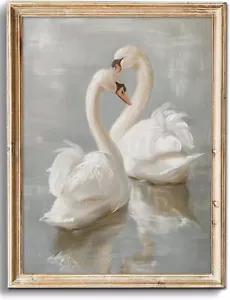 Vintage Wall Art Prints Decor Classical Swan Canvas Oil Painting Poster Pastel W - Picture 1 of 2