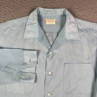 Vintage McGregor Shirt Mens L Blue Loop Collar 50s 60s Wonder-Full-Fit Dacron - Image 1 of 4