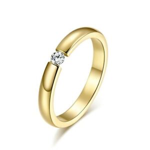 Damen Edelstahl Ring Solitär Cubic Zirkonia AAA Verlobung IP Gelb Gold Silber