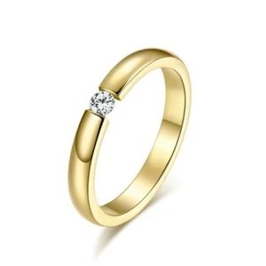 Damen Edelstahl Ring Solitär Cubic Zirkonia AAA Verlobung IP Gelb Gold Silber - Picture 1 of 3