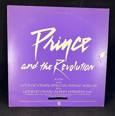 1984 PRINCE AND THE REVOLUTION LET'S GO CRAZY 33-1/3 VINYL LP SINGLE PROMO RARE - Image 1 of 4