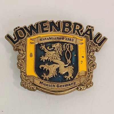 Vintage Lowenbrau Beer Brewery Miller Brass Tone Fighting Lion Logo Belt Buckle - Image 1 of 4