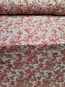 Red Gold Jacquard Brocade Fabric By the Yard Metallic Floral For Dress Prom - Picture 1 of 10