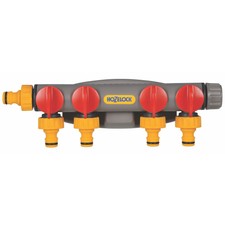 Hozelock 4 Way Hose Pipe Outlet Tap Connector - Outdoor Individual Flow Control