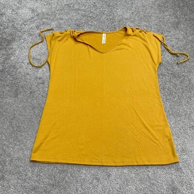 Perseption Concept Blouse Womens Small Mustard V-Neck Tie Stretch Casual Top - Image 1 of 4