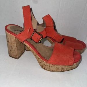 Free People Brooke Red Orange Suede Pump Size 8 With Cork Heel - Picture 1 of 9