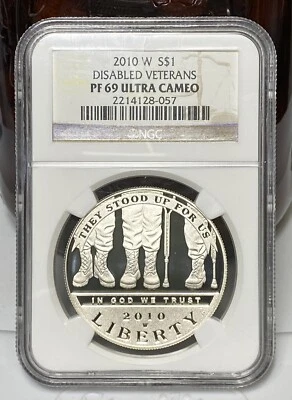 2010 W DISABLED VETS SILVER DOLLAR PF69 Ultra Cameo WOW! - Image 1 of 2